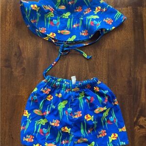 Blue Kids' Hat and bathing suit Shorts Set with Sea Creatures size s (13-18 lbs)